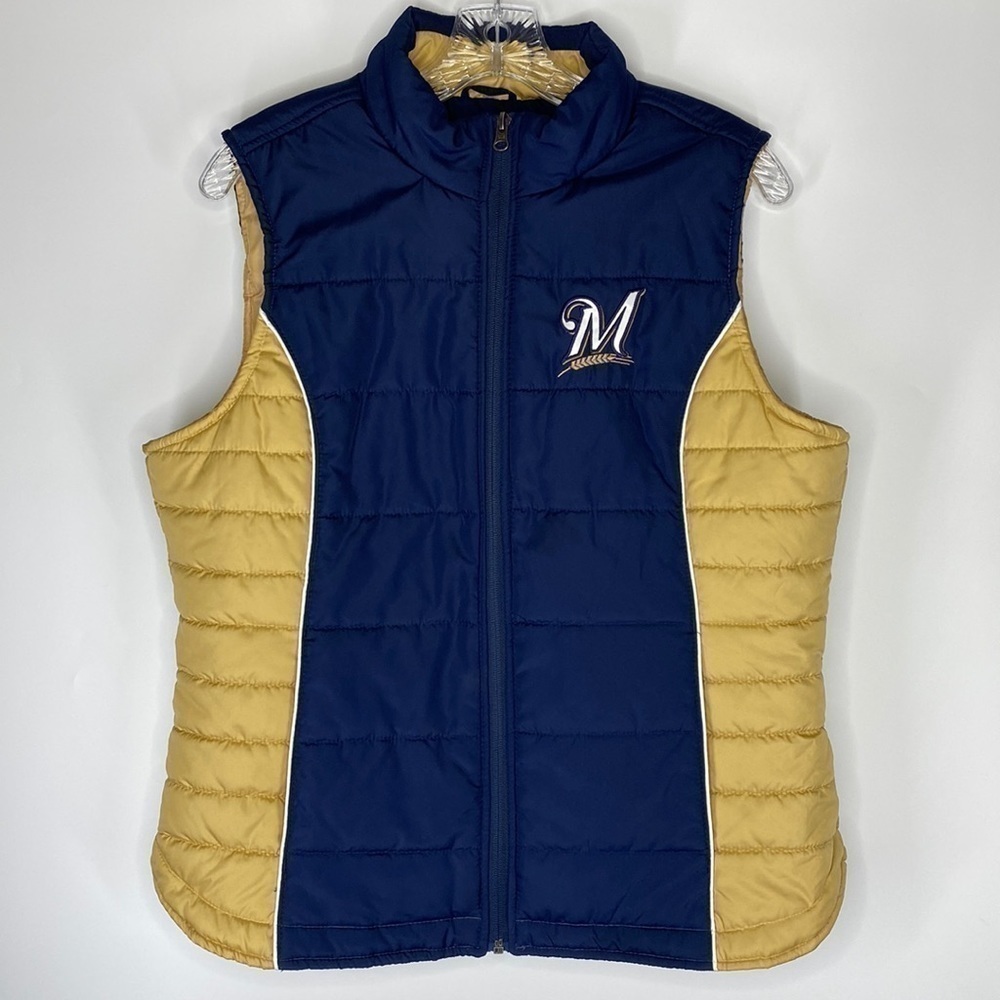GIII Sports By Carl Banks Milwaukee Brewers Blue Gold Vest Size Large
